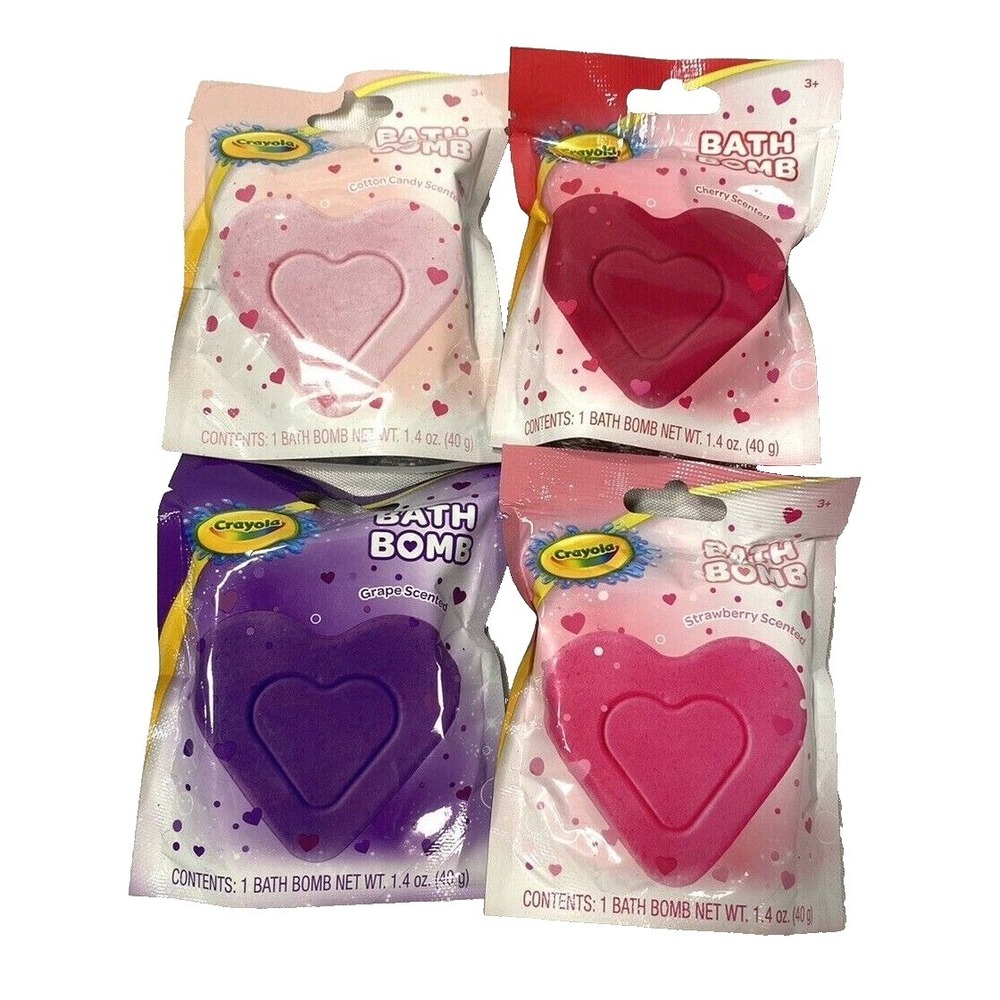 lot of 4 crayola heart shaped bath bombs strawberry cherry grape cotton candy